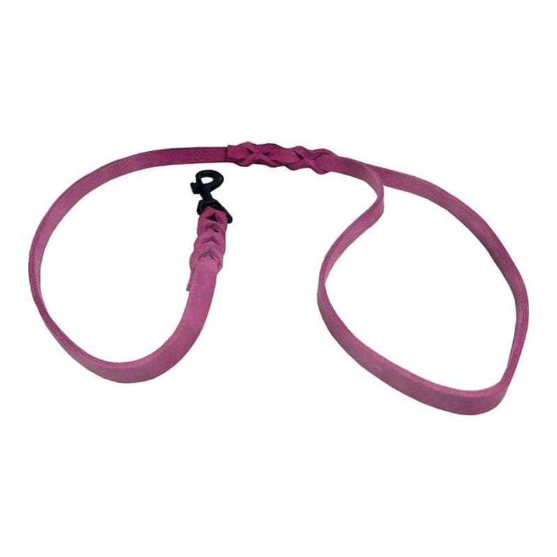 Deutsche Fettlederleine 12 mm pink mit schwarzem Edelstahlkarabiner