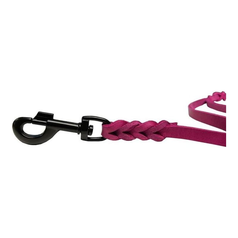 Deutsche Fettlederleine 12 mm pink mit schwarzem Edelstahlkarabiner