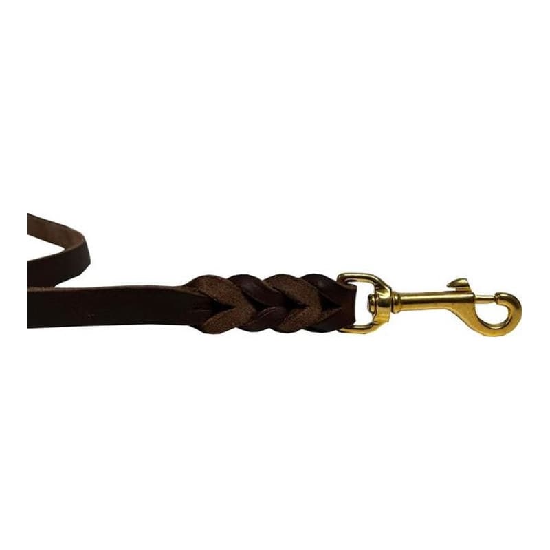 Deutsche Fettlederleine 16 mm braun mit Messingkarabiner
