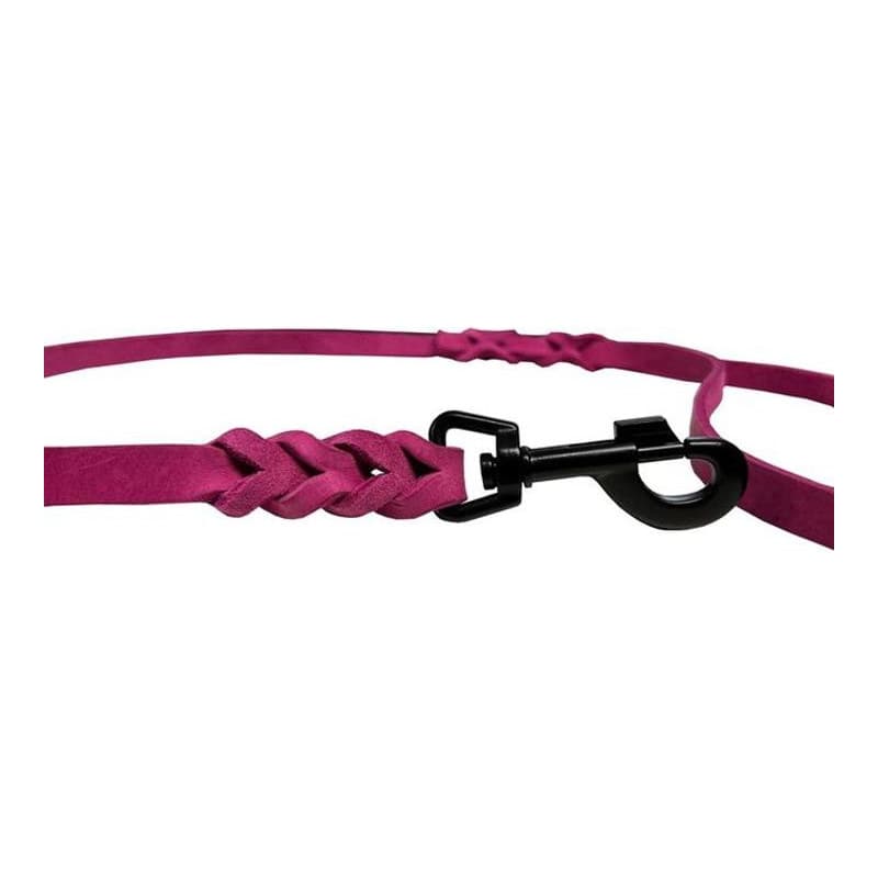 Deutsche Fettlederleine 16 mm pink mit schwarzem Edelstahlkarabiner